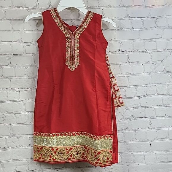 Girls Embellished 3pc Salwar Suit Set Chinon Georgette Kurta Indian Festive Wear - Picture 13 of 16
